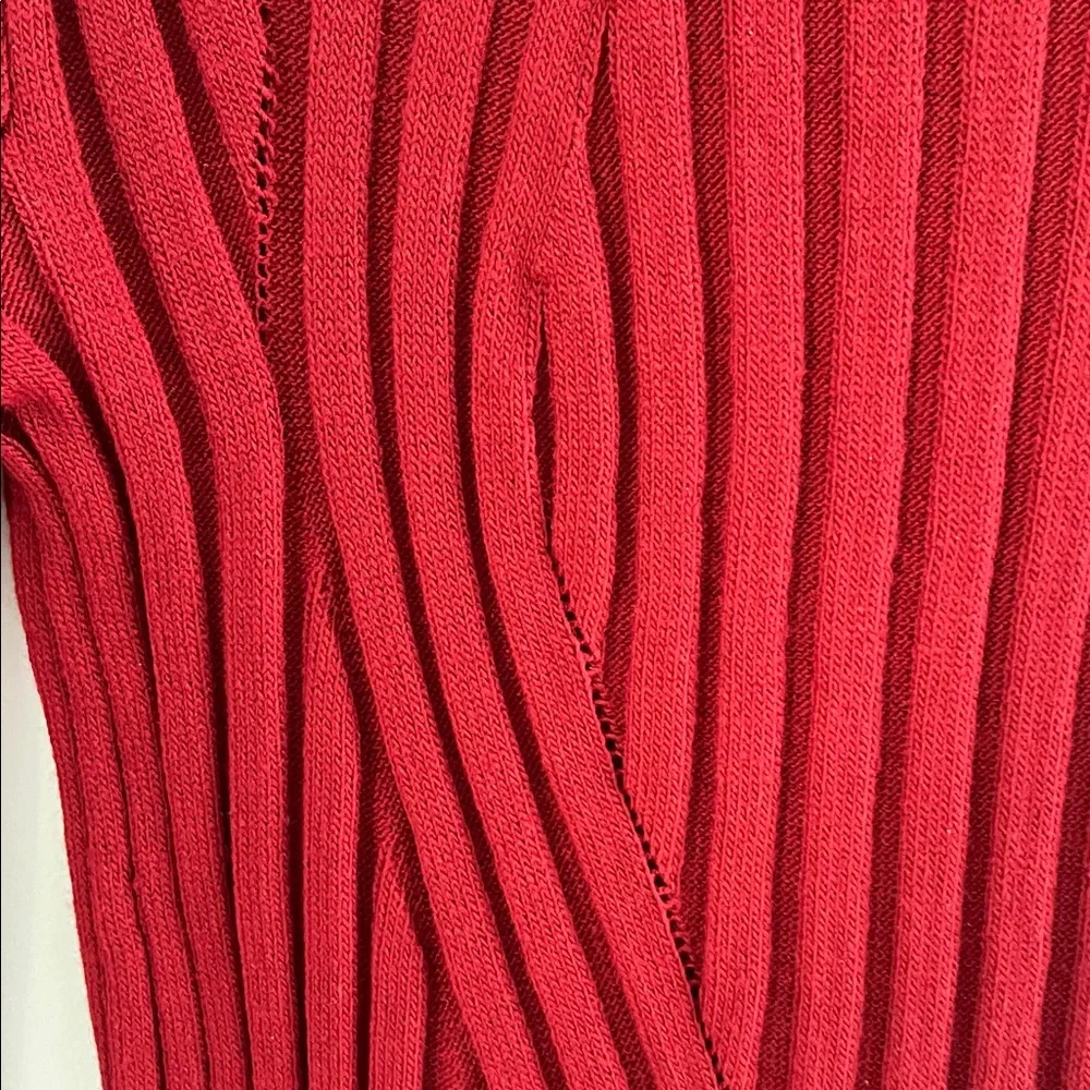 Red Ribbed Long Sleeve Sweater - Picture 2 of 6